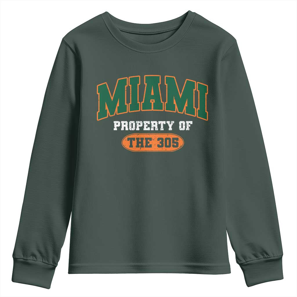 305 Miami Youth Sweatshirt Florida FL Vintage Athletic Sports TS10 Dark Forest Green Print Your Wear