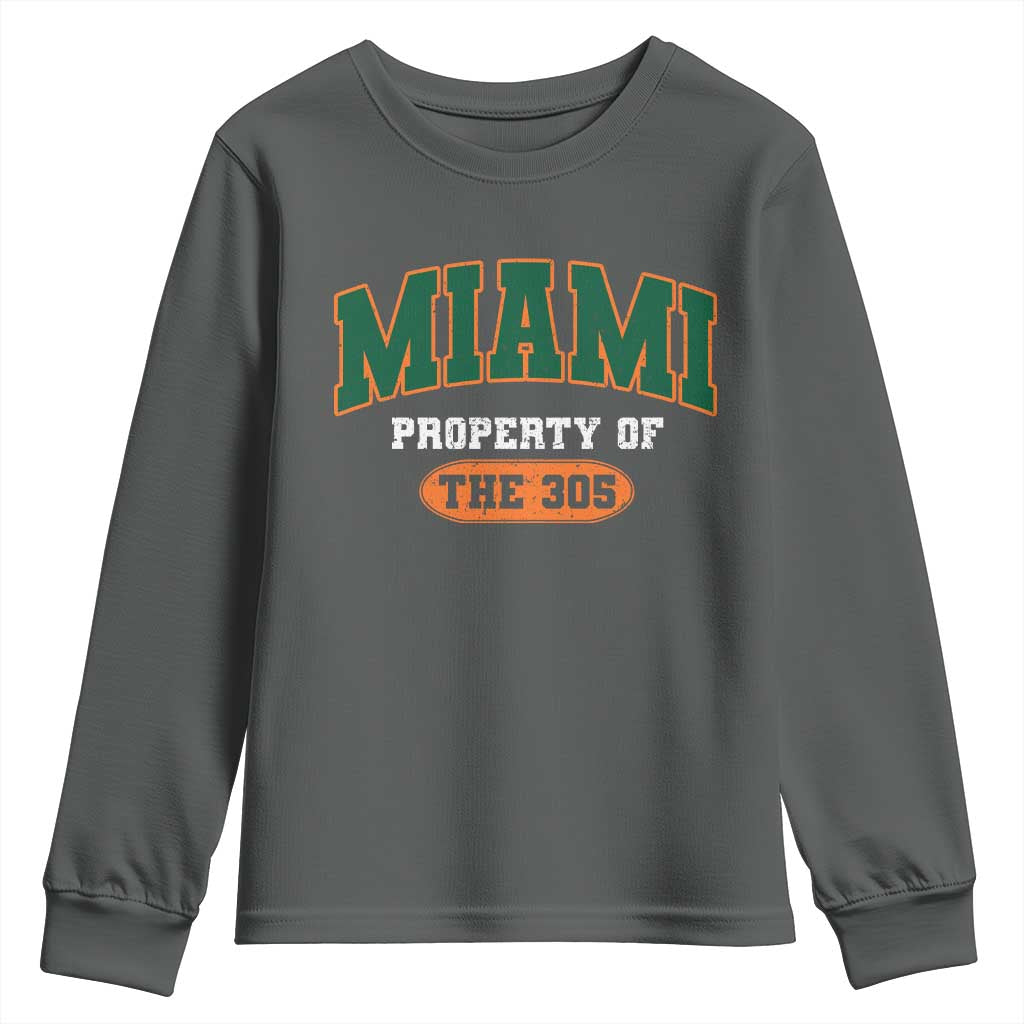 305 Miami Youth Sweatshirt Florida FL Vintage Athletic Sports TS10 Dark Heather Print Your Wear