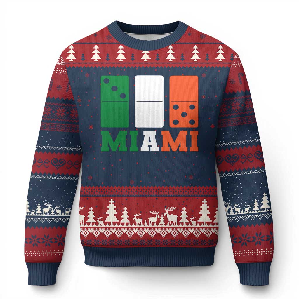 305 Miami Ugly Christmas Sweater Three Zero Five Domino TS10 Navy Red Print Your Wear