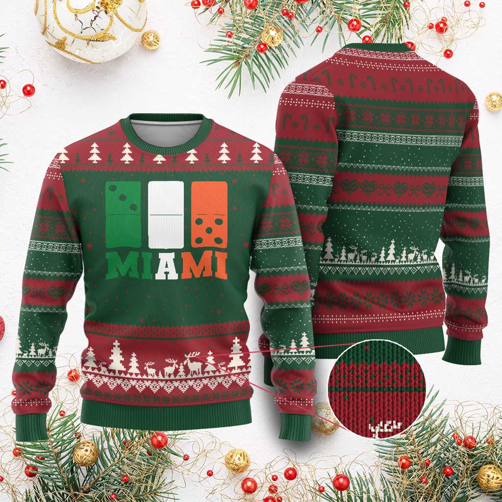 305 Miami Ugly Christmas Sweater Three Zero Five Domino TS10 Red Green Print Your Wear