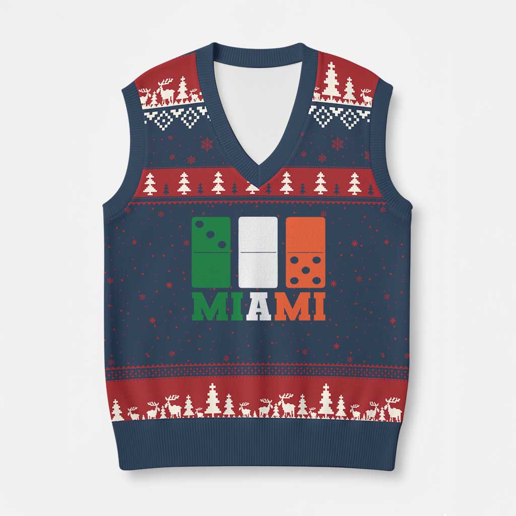 305 Miami V-Neck Knit Sweater Vest Three Zero Five Domino TS10 Navy Red Print Your Wear