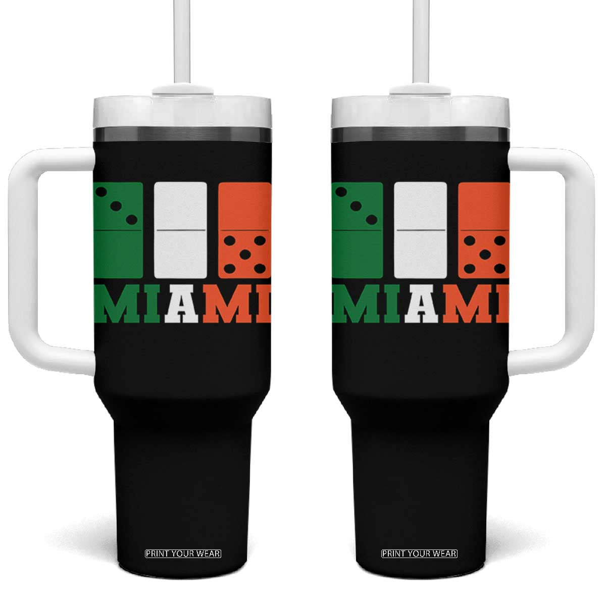 305 Miami Tumbler With Handle Three Zero Five Domino TS10 One Size: 40 oz Black Print Your Wear