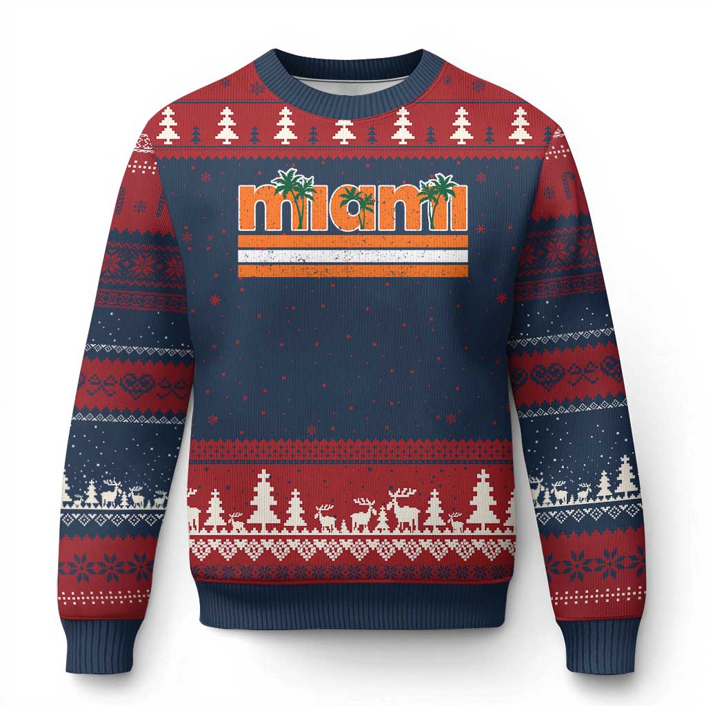 Miami Ugly Christmas Sweater Florida FL Retro Vintage Weathered Athletic Sports TS10 Navy Red Print Your Wear