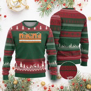 Miami Ugly Christmas Sweater Florida FL Retro Vintage Weathered Athletic Sports TS10 Red Green Print Your Wear