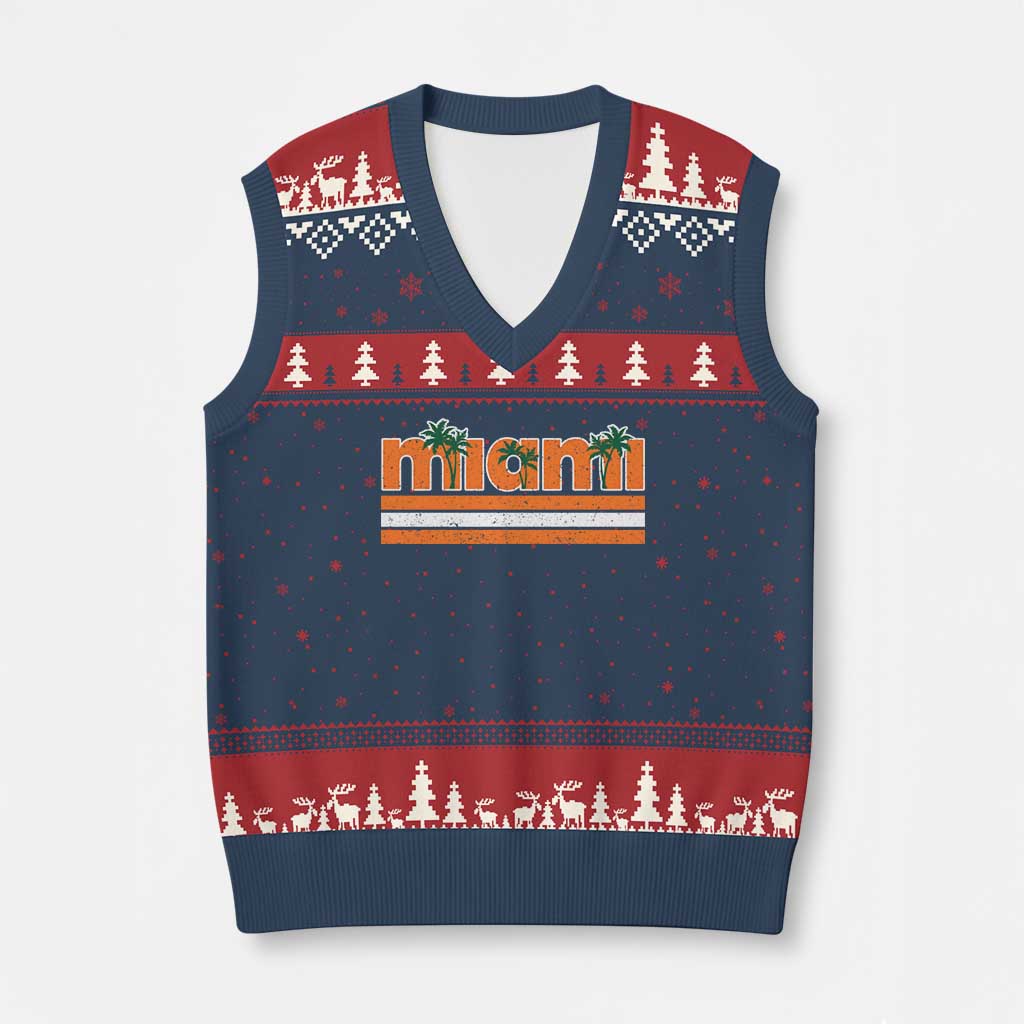 Miami V-Neck Knit Sweater Vest Florida FL Retro Vintage Weathered Athletic Sports TS10 Navy Red Print Your Wear