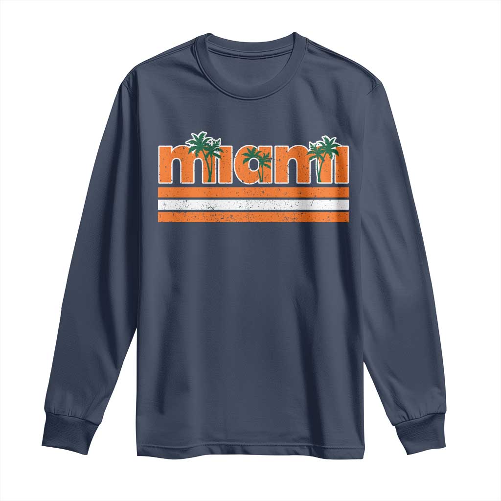Miami Long Sleeve Shirt Florida FL Retro Vintage Weathered Athletic Sports TS10 Navy Print Your Wear