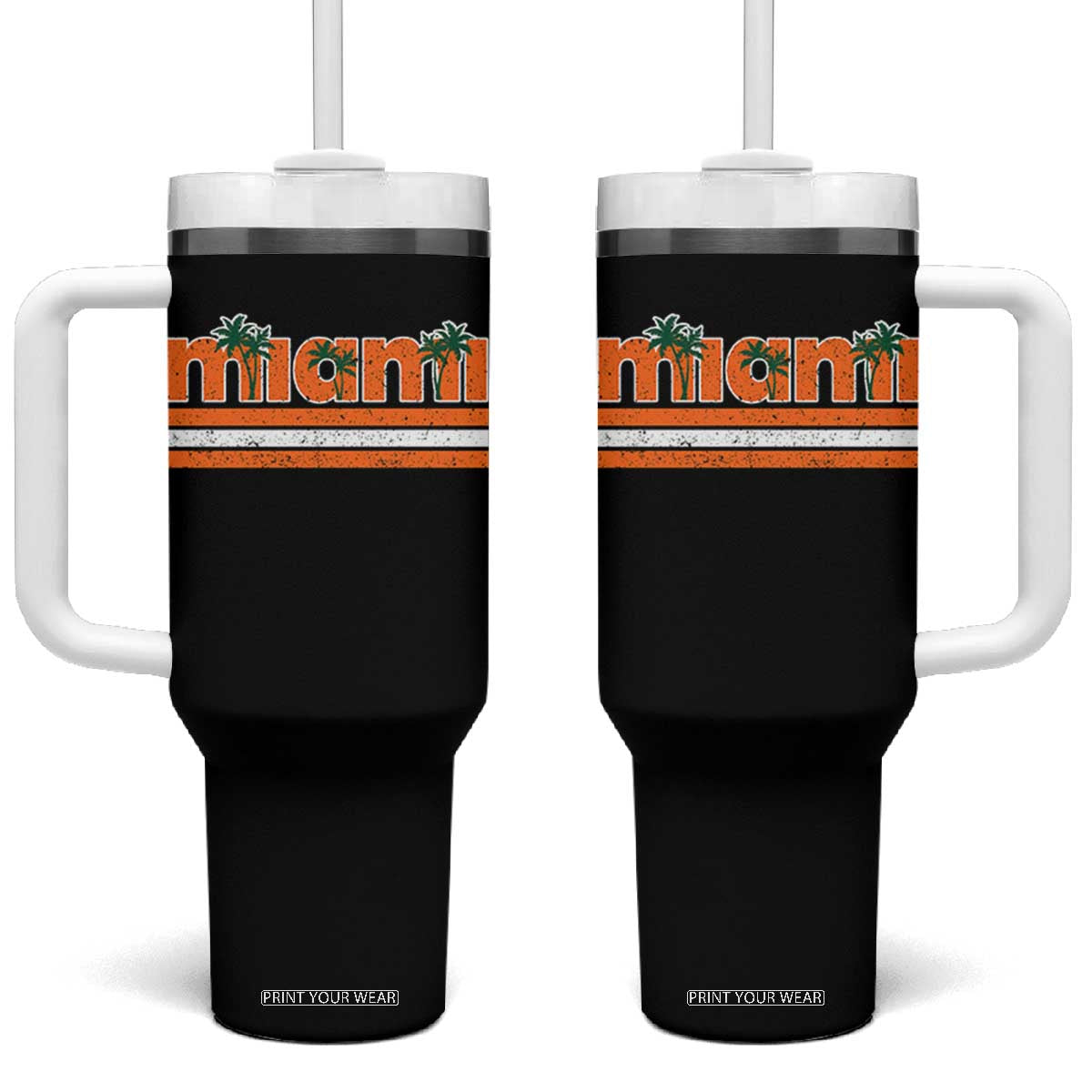 Miami Tumbler With Handle Florida FL Retro Vintage Weathered Athletic Sports TS10 One Size: 40 oz Black Print Your Wear