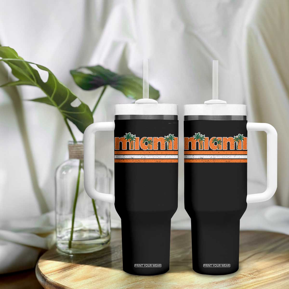 Miami Tumbler With Handle Florida FL Retro Vintage Weathered Athletic Sports TS10 Print Your Wear