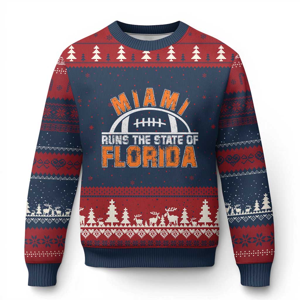 Miami Runs The State of Florida Dade County 305 Pride Ugly Christmas Sweater TS10 Navy Red Print Your Wear