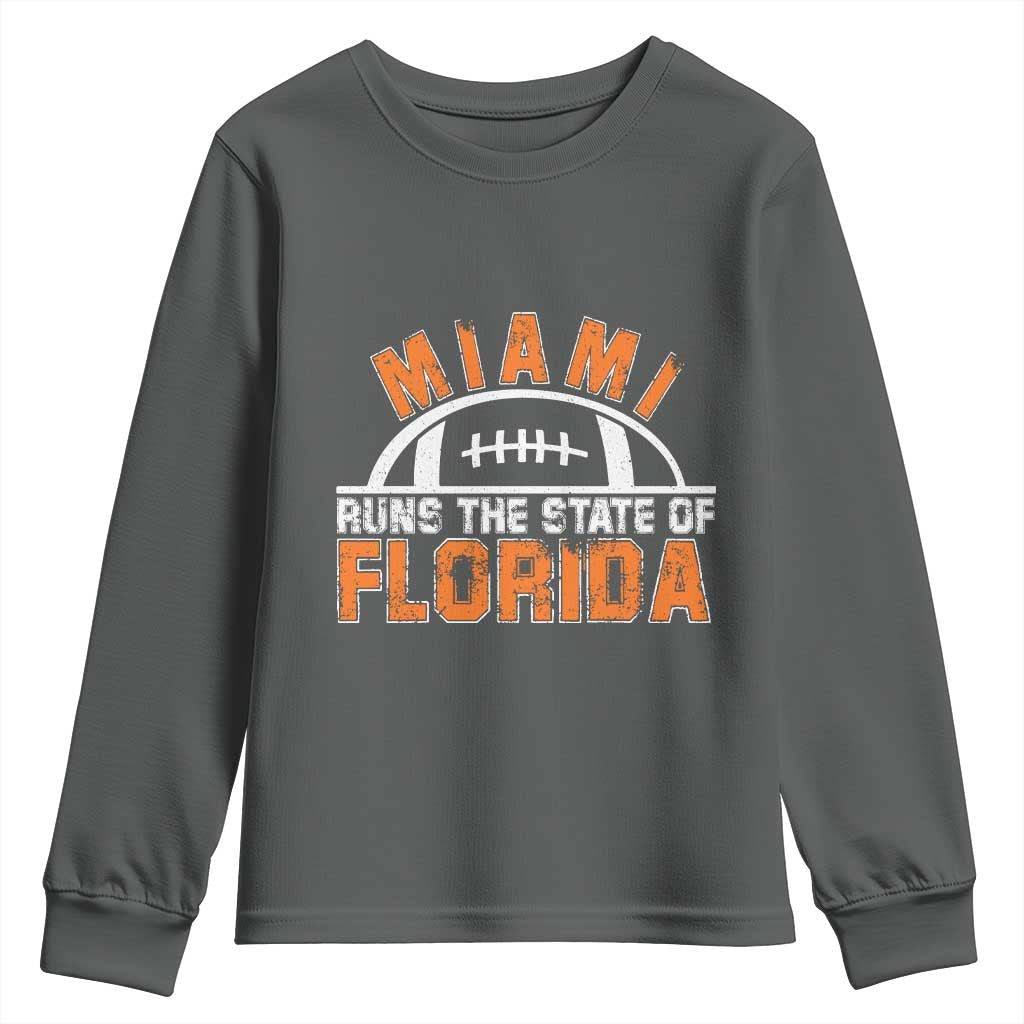 Miami Runs The State of Florida Dade County 305 Pride Youth Sweatshirt TS10 Dark Heather Print Your Wear