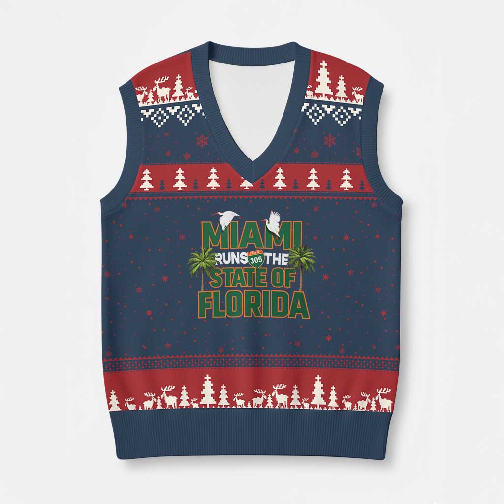 Miami Runs The State of Florida V-Neck Knit Sweater Vest FL Miami Dade County 305 Pride TS10 Navy Red Print Your Wear