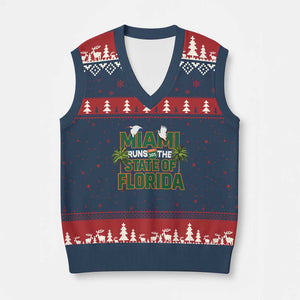 Miami Runs The State of Florida V-Neck Knit Sweater Vest FL Miami Dade County 305 Pride TS10 Navy Red Print Your Wear