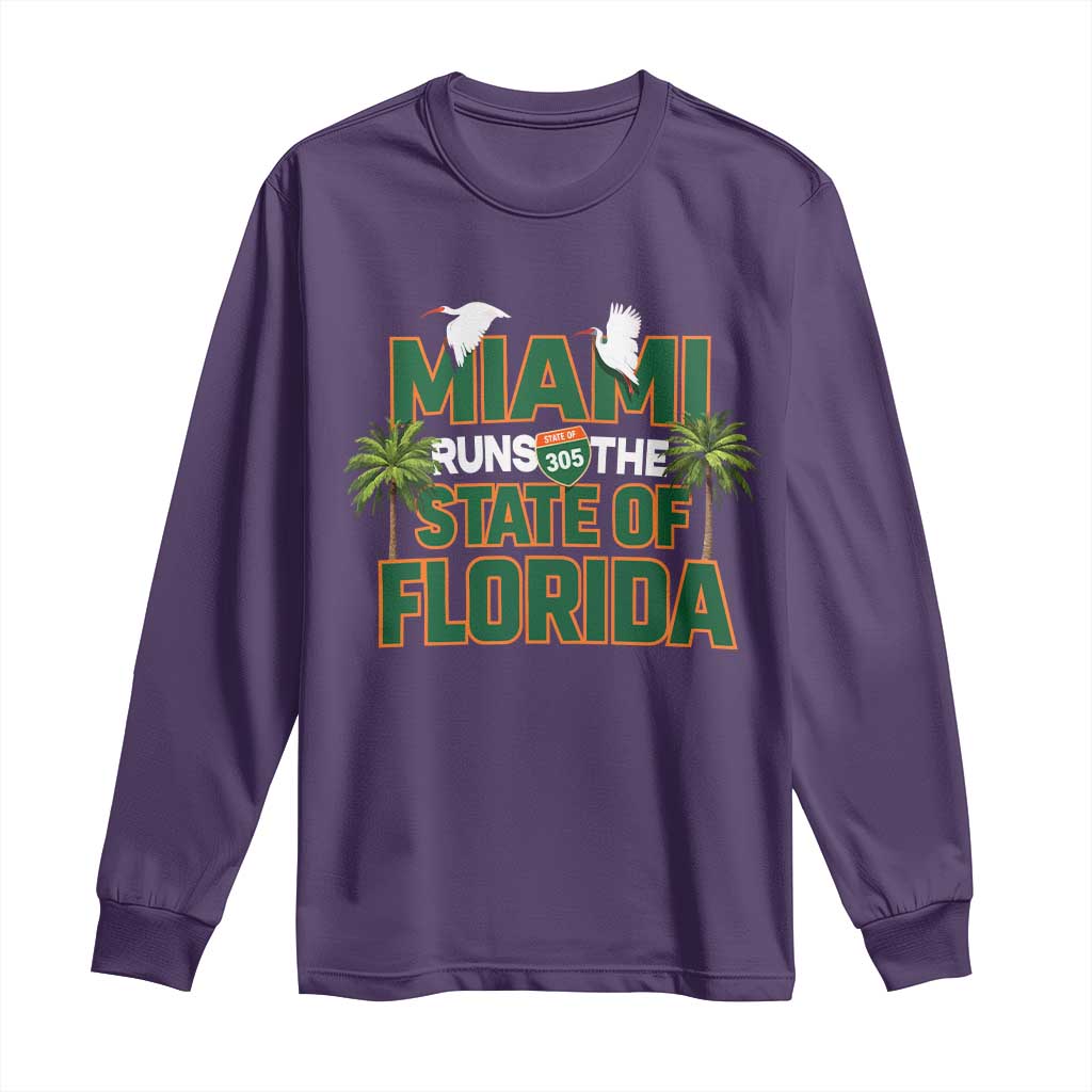 Miami Runs The State of Florida Long Sleeve Shirt FL Miami Dade County 305 Pride TS10 Purple Print Your Wear