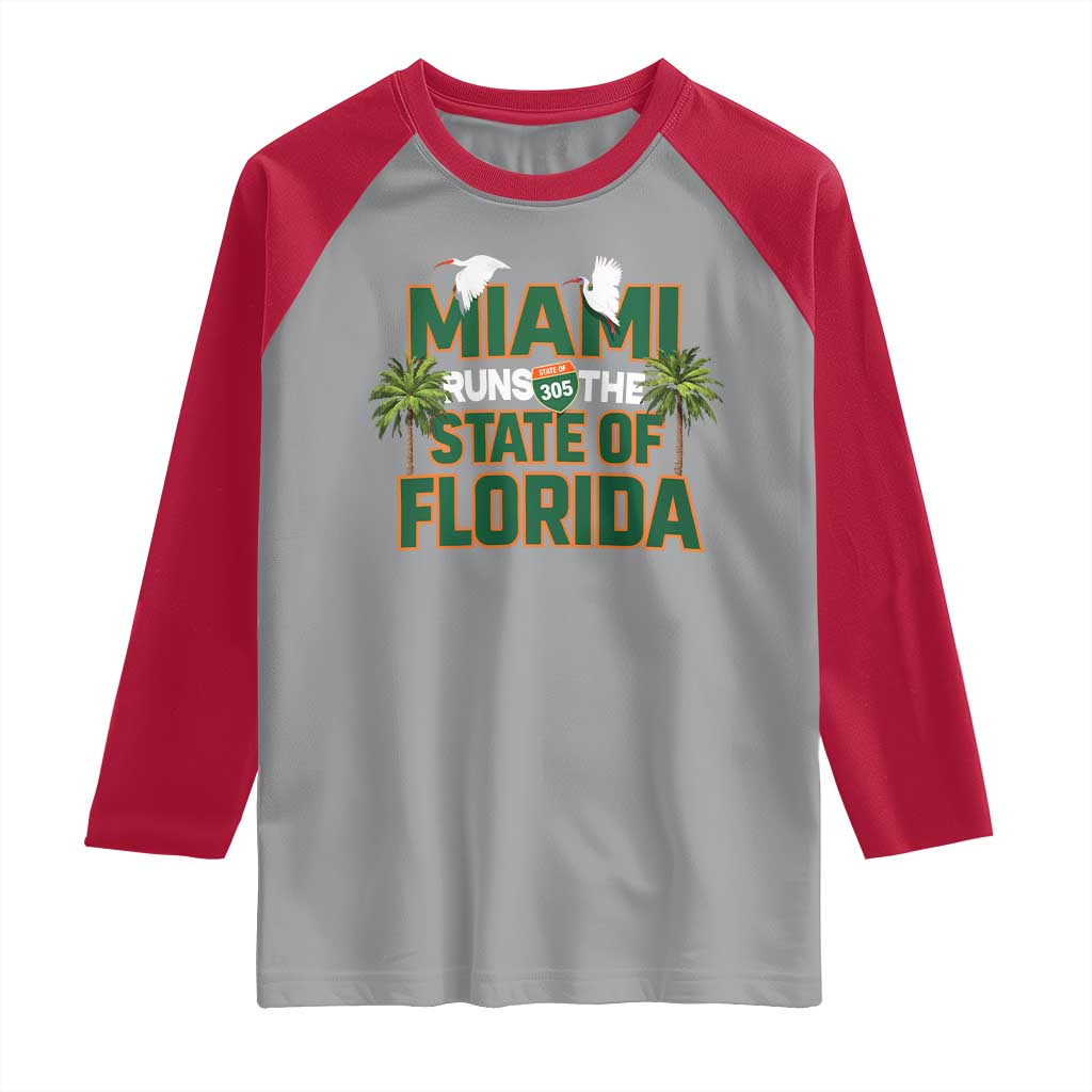 Miami Runs The State of Florida Raglan Shirt FL Miami Dade County 305 Pride TS10 Sport Gray Red Print Your Wear