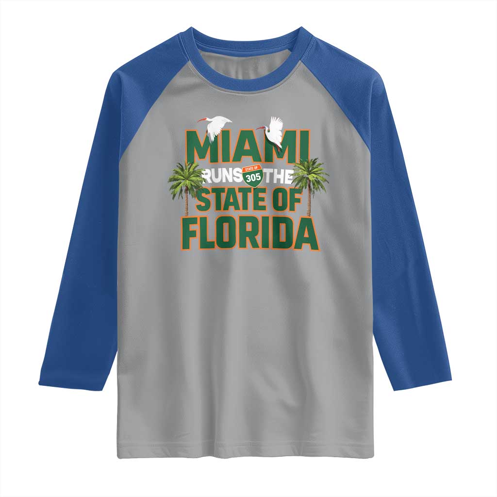 Miami Runs The State of Florida Raglan Shirt FL Miami Dade County 305 Pride TS10 Sport Gray Royal Print Your Wear