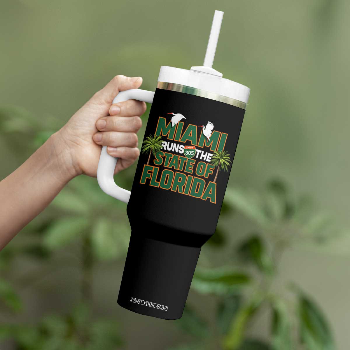 Miami Runs The State of Florida Tumbler With Handle FL Miami Dade County 305 Pride TS10 Print Your Wear