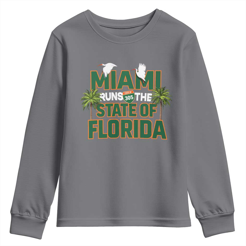 Miami Runs The State of Florida Youth Sweatshirt FL Miami Dade County 305 Pride TS10 Charcoal Print Your Wear