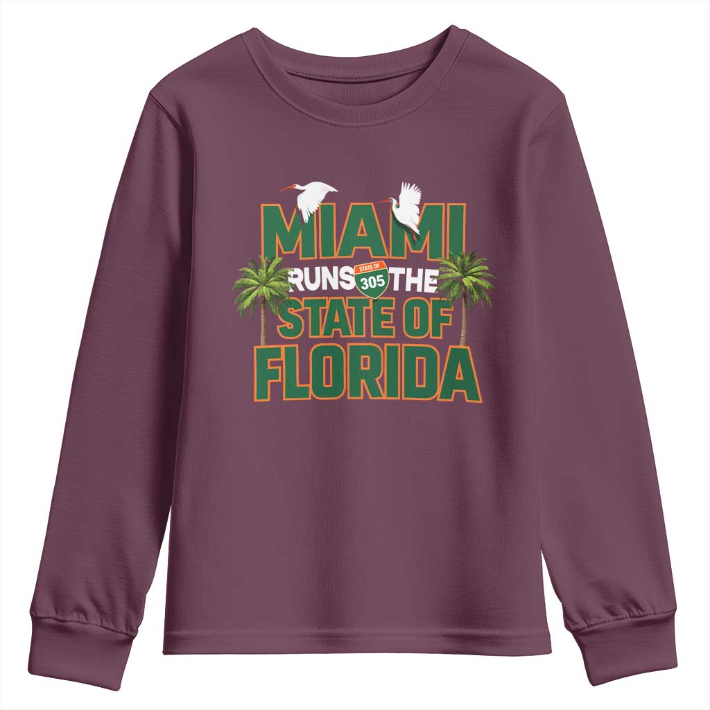 Miami Runs The State of Florida Youth Sweatshirt FL Miami Dade County 305 Pride TS10 Maroon Print Your Wear