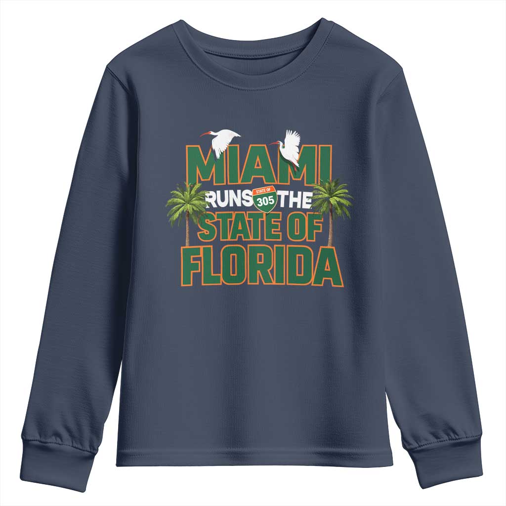 Miami Runs The State of Florida Youth Sweatshirt FL Miami Dade County 305 Pride TS10 Navy Print Your Wear