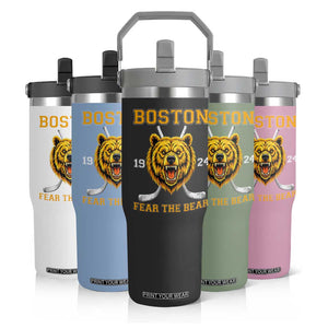 Boston Ice Hockey Flip Straw Tumbler Retro Vintage Fear The Bear TS10 Print Your Wear