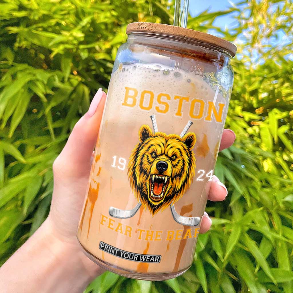Boston Ice Hockey Glass Can Retro Vintage Fear The Bear TS10 Black Print Your Wear