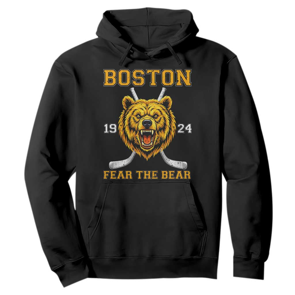 Boston Ice Hockey Hoodie Retro Vintage Fear The Bear TS10 Black Print Your Wear