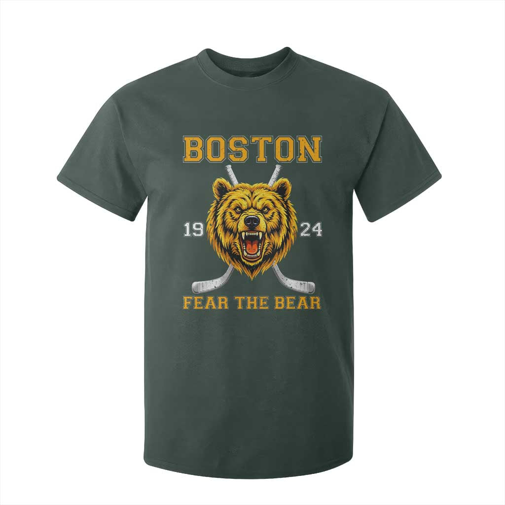 Boston Ice Hockey T Shirt For Kid Retro Vintage Fear The Bear TS10 Dark Forest Green Print Your Wear