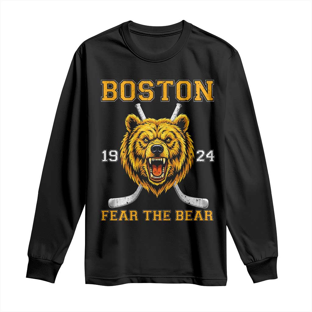 Boston Ice Hockey Long Sleeve Shirt Retro Vintage Fear The Bear TS10 Black Print Your Wear