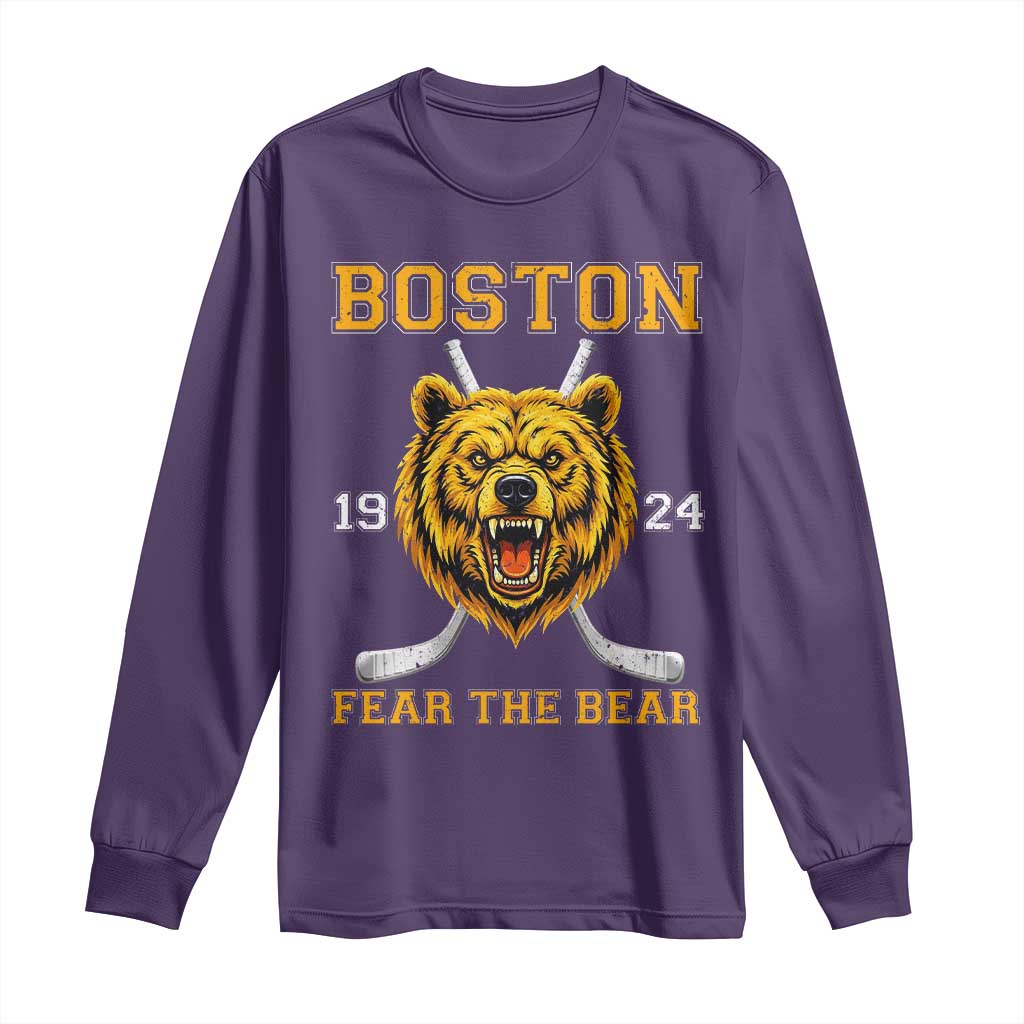 Boston Ice Hockey Long Sleeve Shirt Retro Vintage Fear The Bear TS10 Purple Print Your Wear