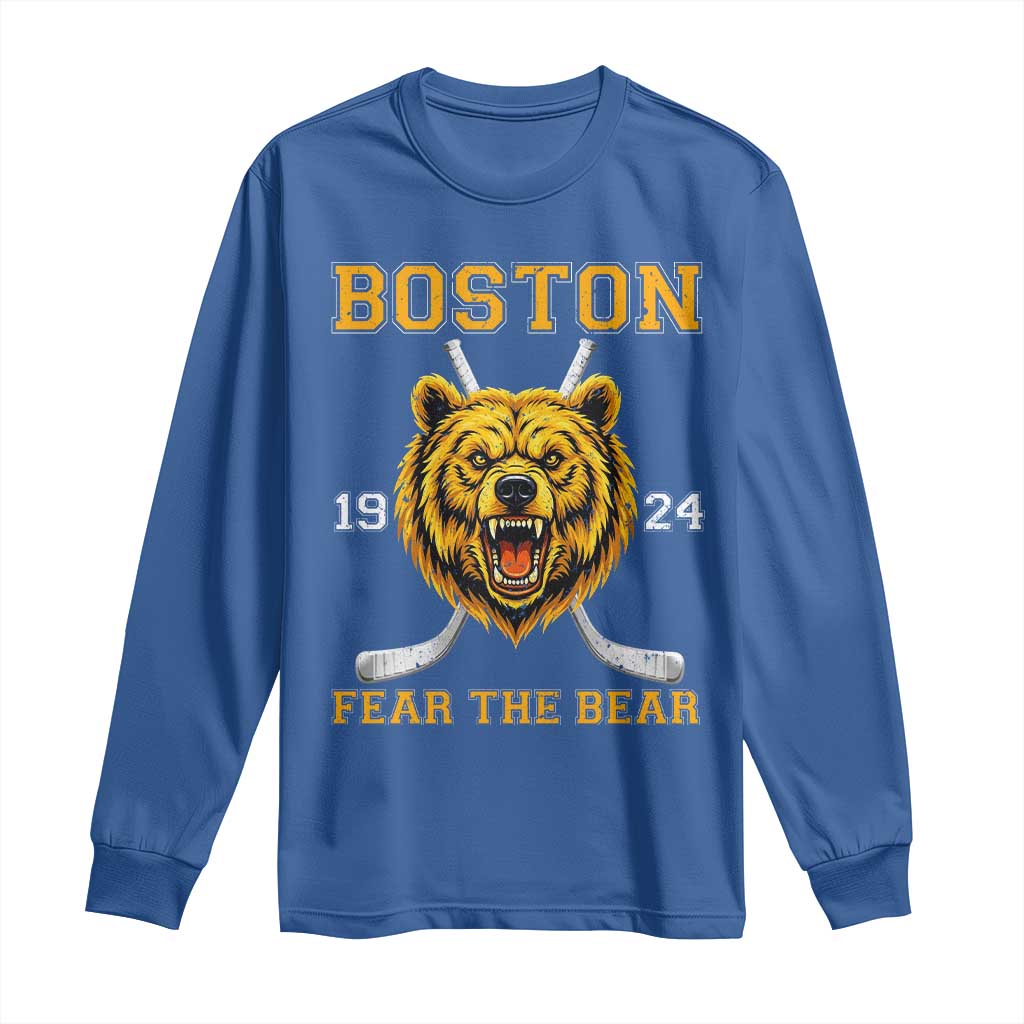 Boston Ice Hockey Long Sleeve Shirt Retro Vintage Fear The Bear TS10 Royal Blue Print Your Wear