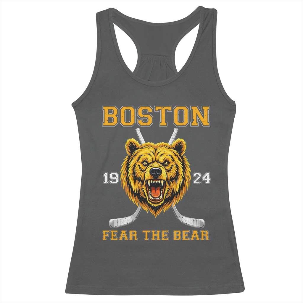 Boston Ice Hockey Racerback Tank Top Retro Vintage Fear The Bear TS10 Dark Heather Print Your Wear