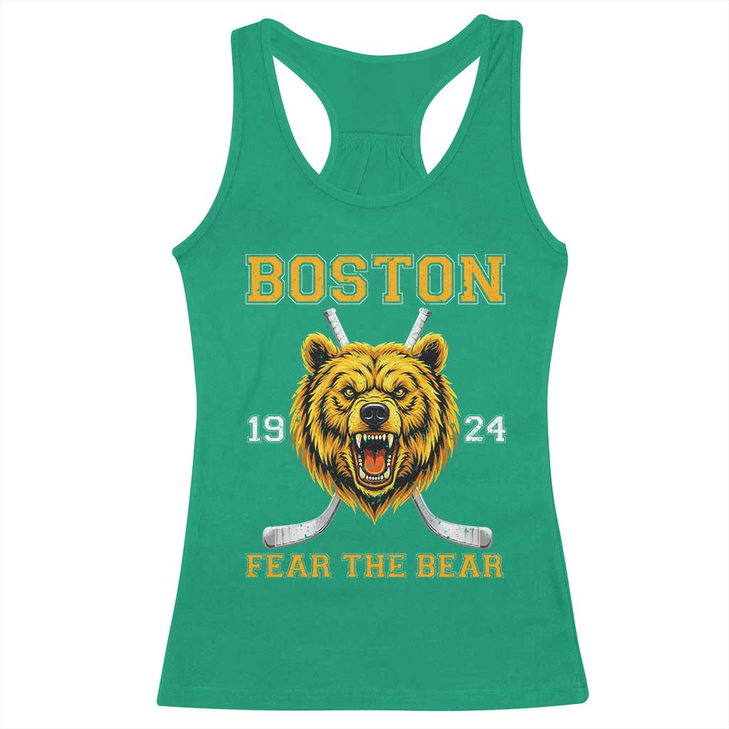 Boston Ice Hockey Racerback Tank Top Retro Vintage Fear The Bear TS10 Irish Green Print Your Wear