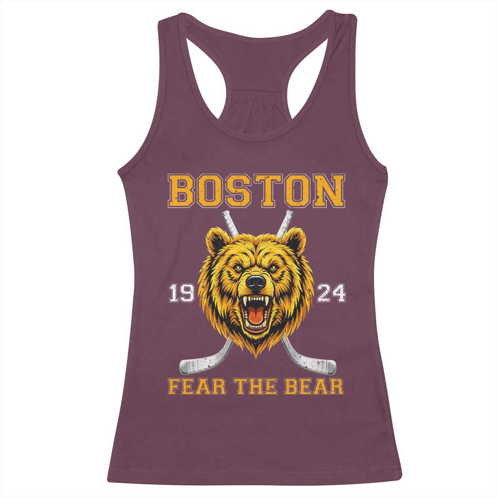 Boston Ice Hockey Racerback Tank Top Retro Vintage Fear The Bear TS10 Maroon Print Your Wear