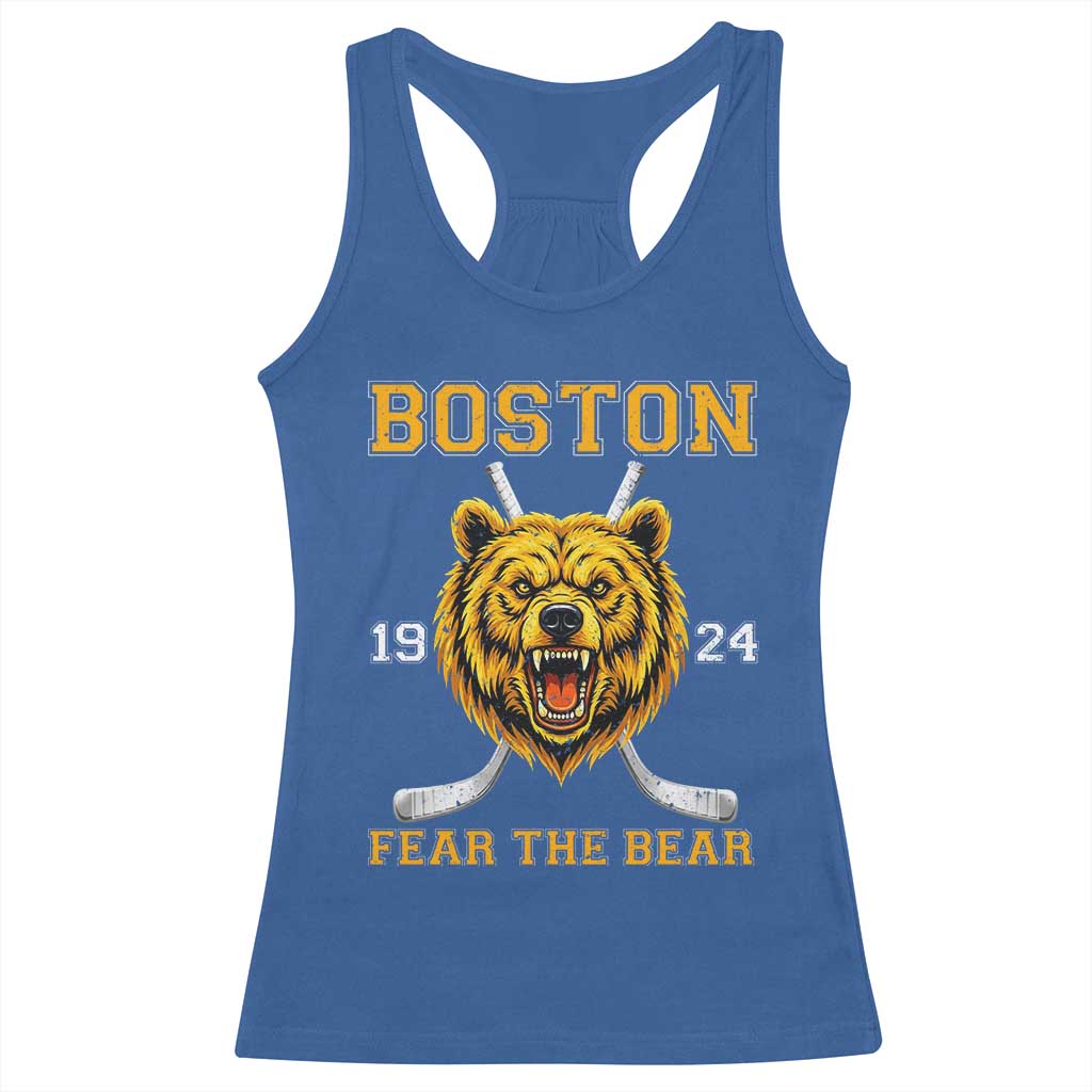 Boston Ice Hockey Racerback Tank Top Retro Vintage Fear The Bear TS10 Royal Blue Print Your Wear