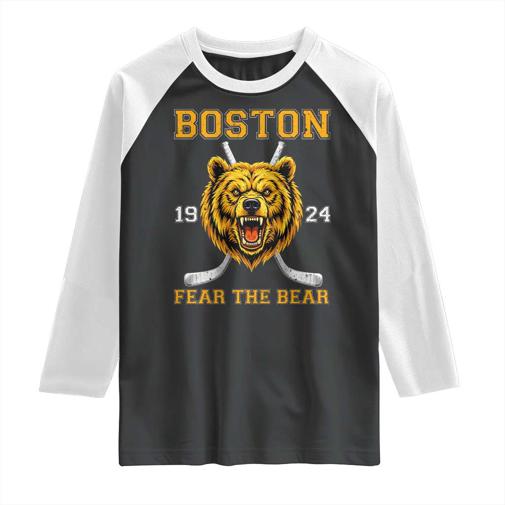 Boston Ice Hockey Raglan Shirt Retro Vintage Fear The Bear TS10 Black White Print Your Wear