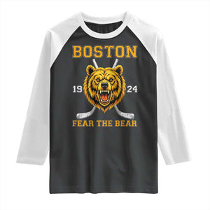 Boston Ice Hockey Raglan Shirt Retro Vintage Fear The Bear TS10 Black White Print Your Wear
