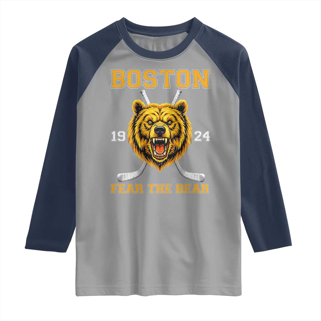 Boston Ice Hockey Raglan Shirt Retro Vintage Fear The Bear TS10 Sport Gray Navy Print Your Wear