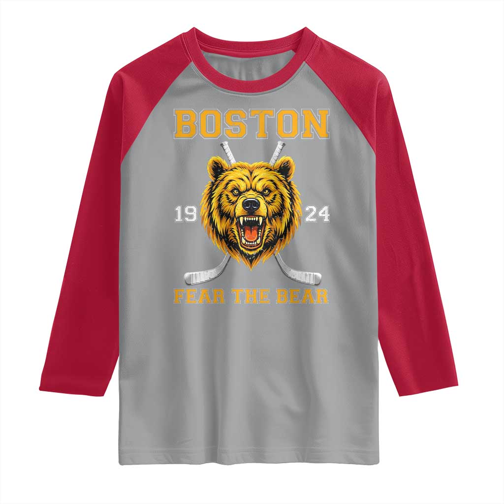Boston Ice Hockey Raglan Shirt Retro Vintage Fear The Bear TS10 Sport Gray Red Print Your Wear