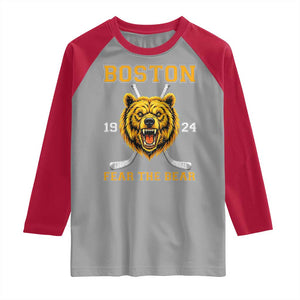 Boston Ice Hockey Raglan Shirt Retro Vintage Fear The Bear TS10 Sport Gray Red Print Your Wear