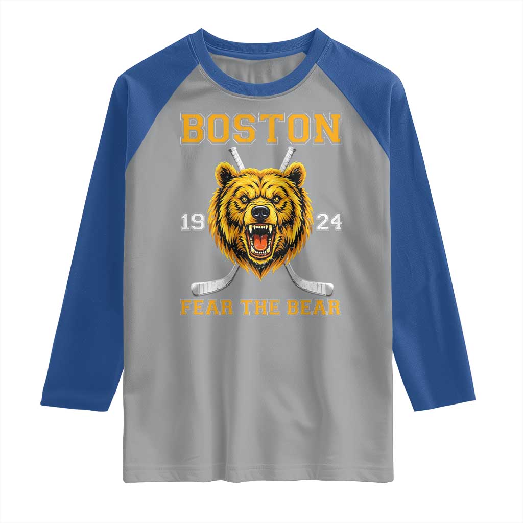 Boston Ice Hockey Raglan Shirt Retro Vintage Fear The Bear TS10 Sport Gray Royal Print Your Wear