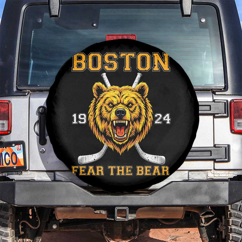 Boston Ice Hockey Spare Tire Cover Retro Vintage Fear The Bear TS10 No hole Black Print Your Wear