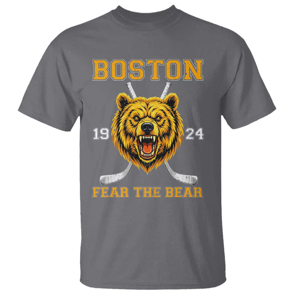 Boston Ice Hockey T Shirt Retro Vintage Fear The Bear TS10 Charcoal Print Your Wear
