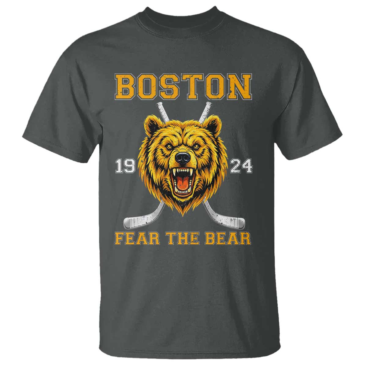 Boston Ice Hockey T Shirt Retro Vintage Fear The Bear TS10 Dark Heather Print Your Wear
