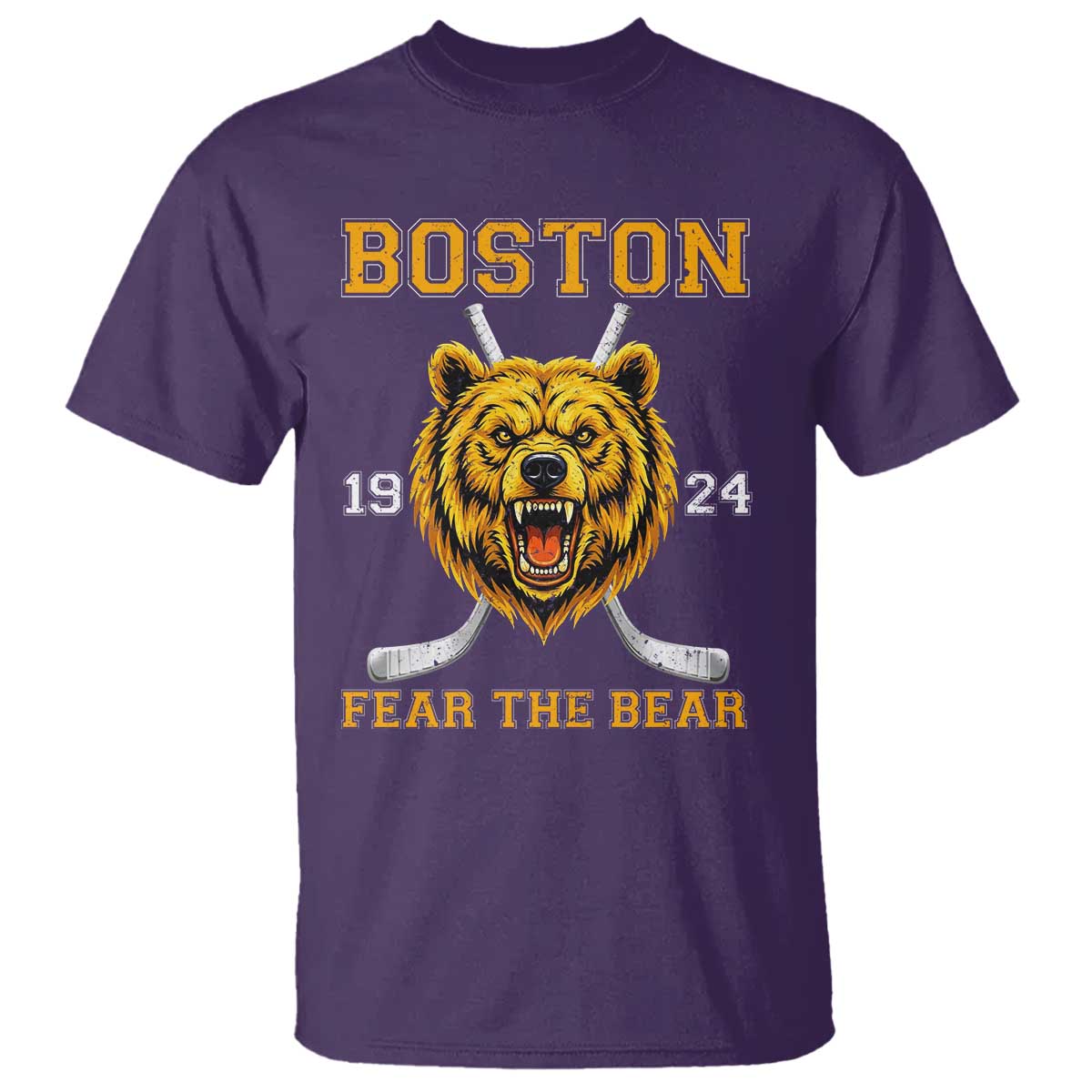 Boston Ice Hockey T Shirt Retro Vintage Fear The Bear TS10 Purple Print Your Wear