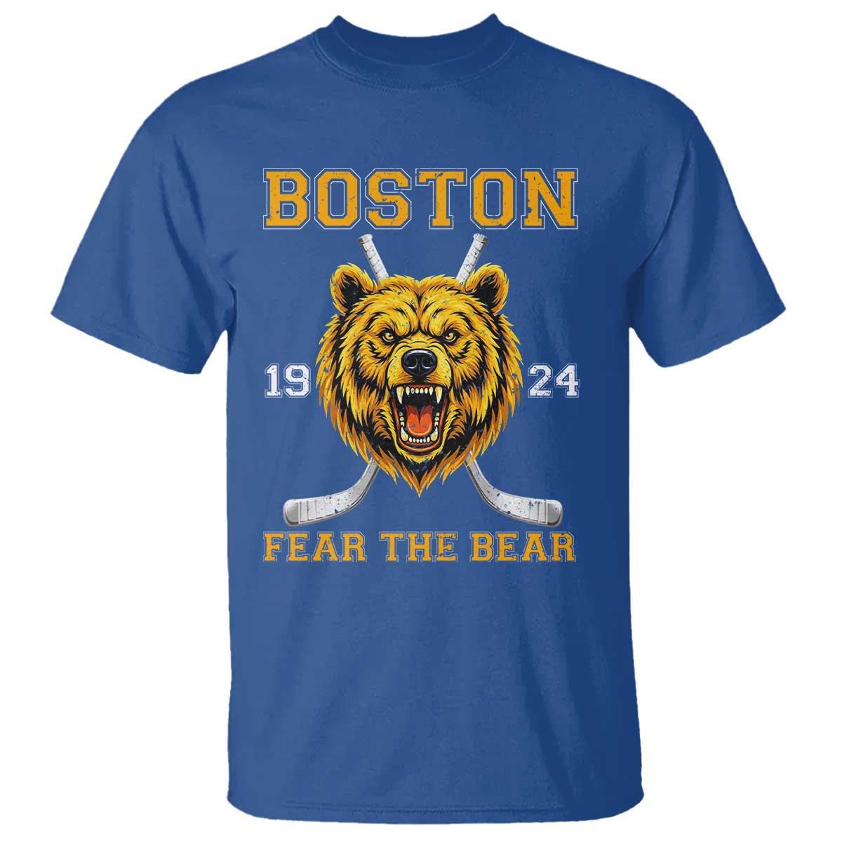 Boston Ice Hockey T Shirt Retro Vintage Fear The Bear TS10 Royal Blue Print Your Wear