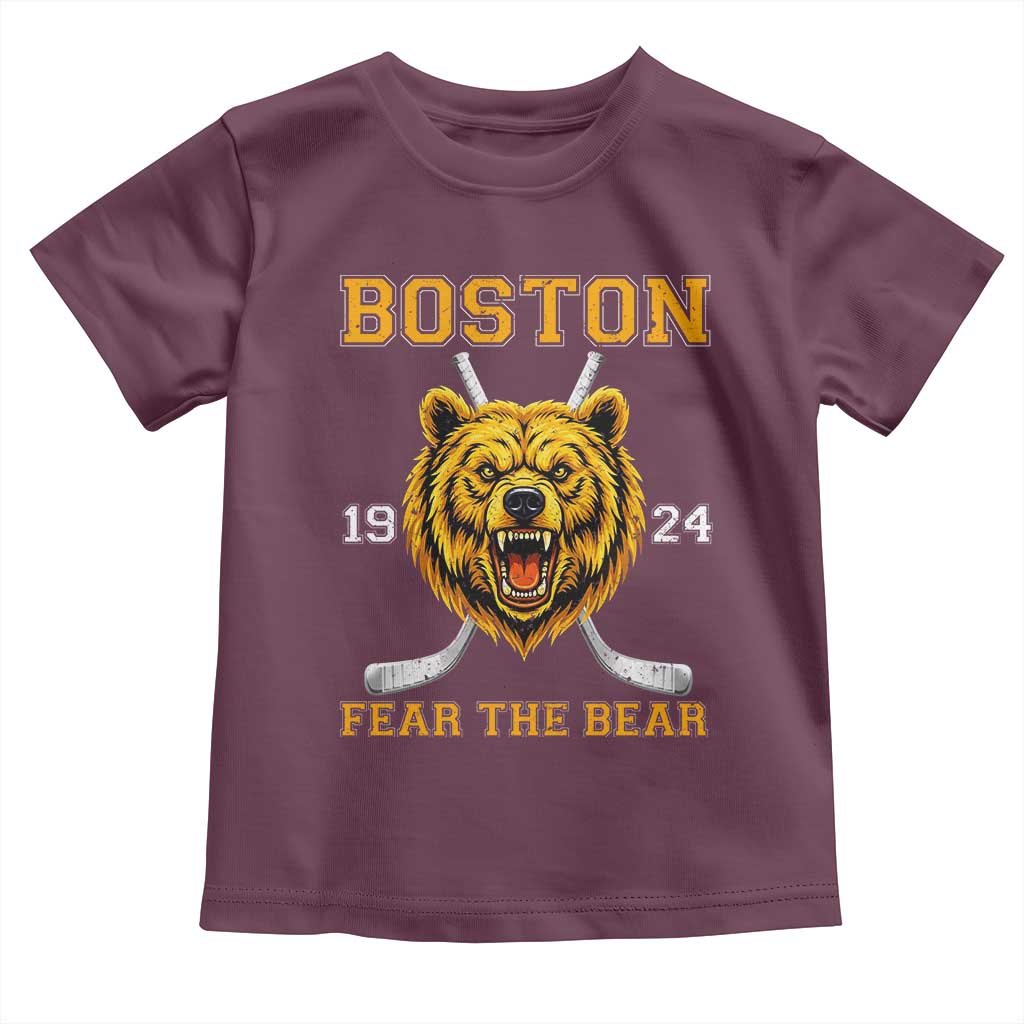 Boston Ice Hockey Toddler T Shirt Retro Vintage Fear The Bear TS10 Maroon Print Your Wear