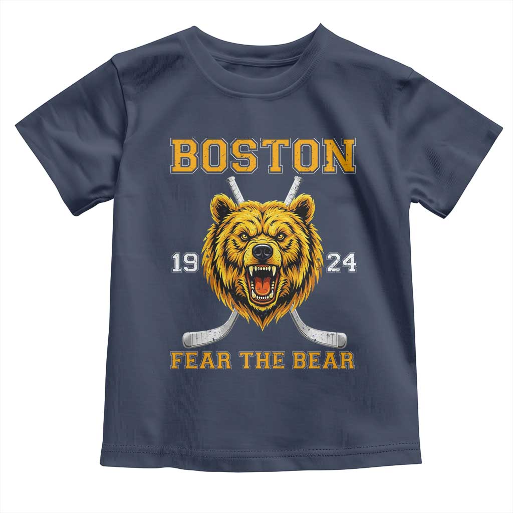 Boston Ice Hockey Toddler T Shirt Retro Vintage Fear The Bear TS10 Navy Print Your Wear