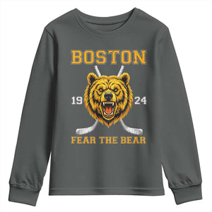 Boston Ice Hockey Youth Sweatshirt Retro Vintage Fear The Bear TS10 Dark Heather Print Your Wear