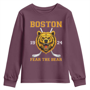 Boston Ice Hockey Youth Sweatshirt Retro Vintage Fear The Bear TS10 Maroon Print Your Wear