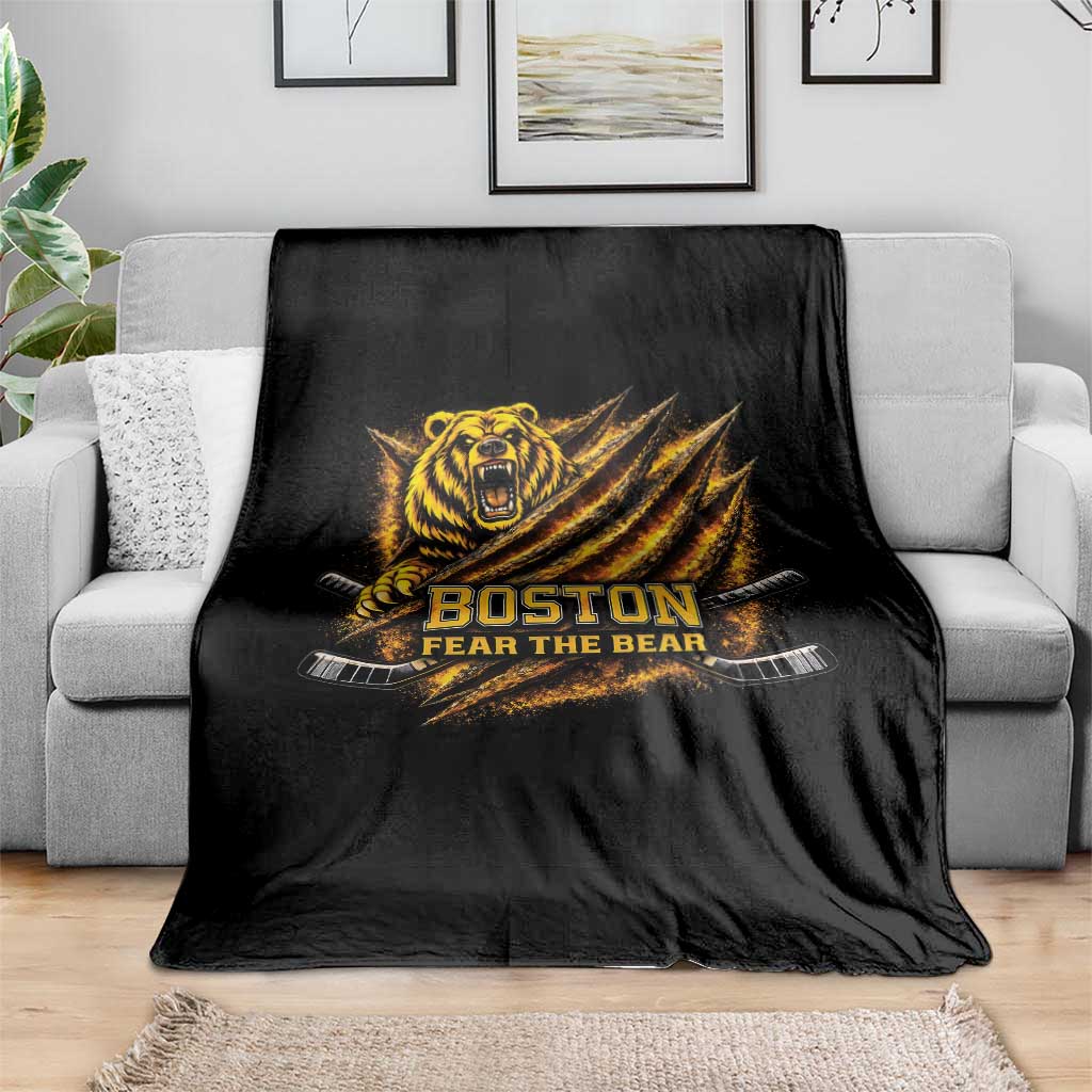 Boston Ice Hockey Throw Blanket Retro Fear The Bear Funny Sarcastic Saying TS10 Print Your Wear